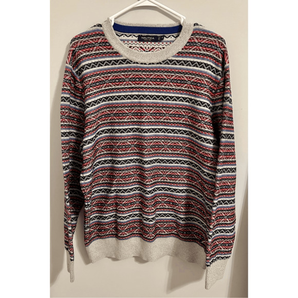 Vintage Y2K Nautica Striped Cotton Pattern Coogi Style Crewneck Sweater Size XL - Picture 1 of 8